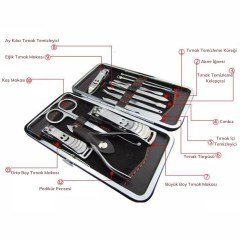 BUFFER® Çantalı Manikür Pensi Profesyonel ve Manikür Pedikür Seti 13 Parça Tırnak Eti İtici Ve Cımbız