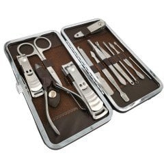 BUFFER® Çantalı Manikür Pensi Profesyonel ve Manikür Pedikür Seti 13 Parça Tırnak Eti İtici Ve Cımbız
