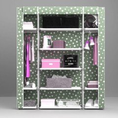 Portatif Desenli Plastik Borulu Hangar Bez Dolap