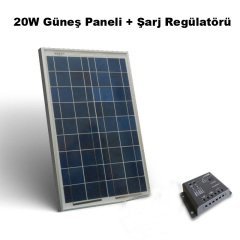 Argenç 20W Güneş Paneli + 10 Amper Regülatör Enerjili Elektrikli Çit Paneli