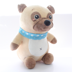 Oturan Fularlı Yavru Pug ve Kurt Peluş Oyuncak 40Cm 1 Adet Fiyatıdır