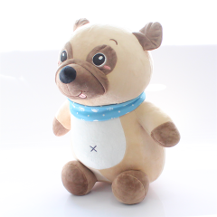 Oturan Fularlı Yavru Pug ve Kurt Peluş Oyuncak 40Cm 1 Adet Fiyatıdır