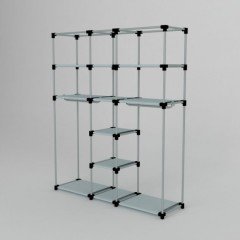 Portatif Desenli Plastik Borulu Ortadan Raflı Bez Gardrop