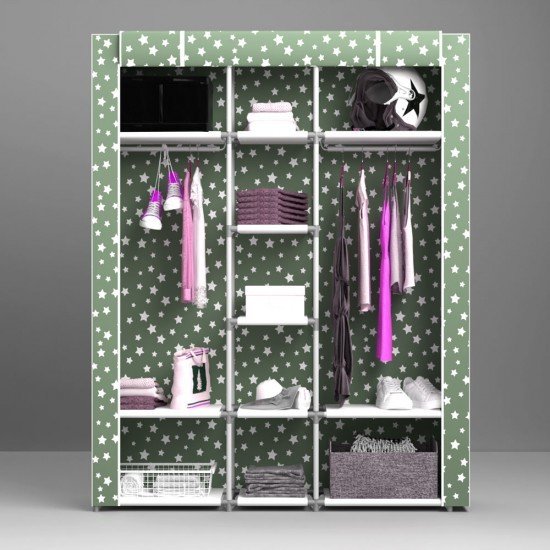 Portatif Desenli Plastik Borulu Ortadan Raflı Bez Gardrop