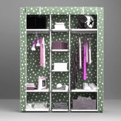 Portatif Desenli Plastik Borulu Ortadan Raflı Bez Gardrop