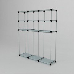 Portatif Desenli Metal Borulu Çok Askılıkılı Raflı Bez Dolap