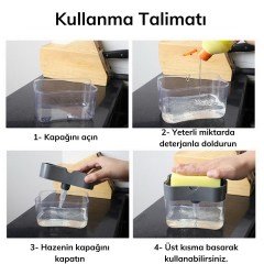 BUFFER® İkisi Bir Arada  Basmalı Pratik Sıvı Sabunluk Pompası ve Bulaşık Yıkama Süngeri Haznesi