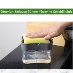 BUFFER® İkisi Bir Arada  Basmalı Pratik Sıvı Sabunluk Pompası ve Bulaşık Yıkama Süngeri Haznesi