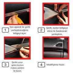 BUFFER® Kırmızı Araba Oto Trim Dekorasyon Şeridi Kauçuk Elastik Kolay Kurulum 5 metre Şerit Bant