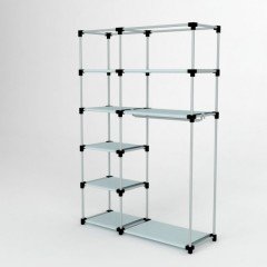 Portatif Desenli Metal Borulu Tek Yandan Raflı Bez Dolap