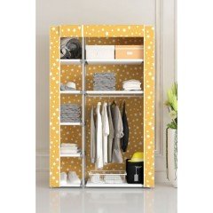 Portatif Desenli Metal Borulu Tek Yandan Raflı Bez Dolap