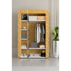 Portatif Desenli Metal Borulu Tek Yandan Raflı Bez Dolap