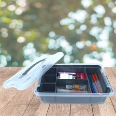 BUFFER® 6 Bölmeli 3 Litre Plastik Saklama Kutusu Kapaklı Kulplu Organizer