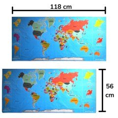 BUFFER® Renkli Atlas Dünya Haritası Manyetik Yapıştırıcı Gerektirmeyen Duvar Stickerı 118 CM * 56 CM