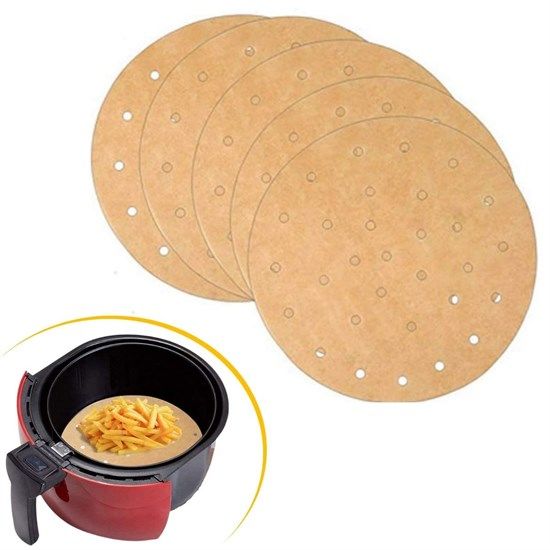 BUFFER® 100 Adet  Airfryer Pişirme Kağıdı Tek Kullanımlık Hava Fritözü Yuvarlak Delikli Model