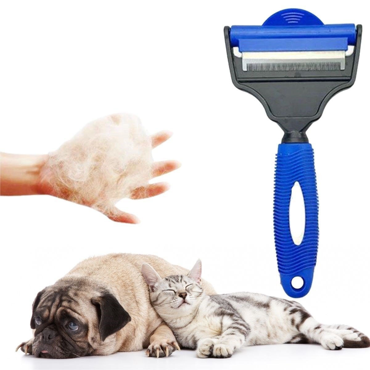 BUFFER® Profesyonel Ergonomik Saplı Çift Taraflı Evcil Hayvan Pet Kedi Köpek Fırçası Tarak ve Tırmık