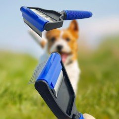 BUFFER® Profesyonel Ergonomik Saplı Çift Taraflı Evcil Hayvan Pet Kedi Köpek Fırçası Tarak ve Tırmık