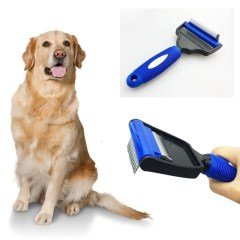 BUFFER® Profesyonel Ergonomik Saplı Çift Taraflı Evcil Hayvan Pet Kedi Köpek Fırçası Tarak ve Tırmık