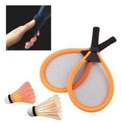 BUFFER® Işıklı Badminton Seti Hafif Portatif Taşınabilir Fileli Işıklı Raket Işıklı Topu Dahil
