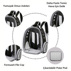 BUFFER® Şeffaf Astronot Kapsül Kedi Köpek Seyahat Yolculuk Fermuarlı Hava Alan Taşınabilir Sırt Çantası