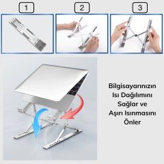 BUFFER® Ayarlanabilir Dizüstü Destek Tabanı Tamamen Katlanabilir Taşınabilir Laptop Yükseltici