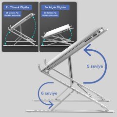 BUFFER® Ayarlanabilir Dizüstü Destek Tabanı Tamamen Katlanabilir Taşınabilir Laptop Yükseltici