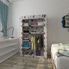 Portatif Plastik Borulu Tek Yandan Raflı Bez Dolap