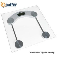 BUFFER® Dijital Kare Cam Baskül Darbelere Karşı Dayanıklı Terazi Yüksek Hassasiyetli Tartı Tf 1052