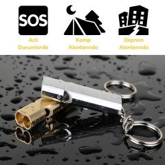 BUFFER® S.O.S Acil İmdat Düdüğü Alüminyum Islık Anahtarlık Kamp Yürüyüş Aksesuar Araçları