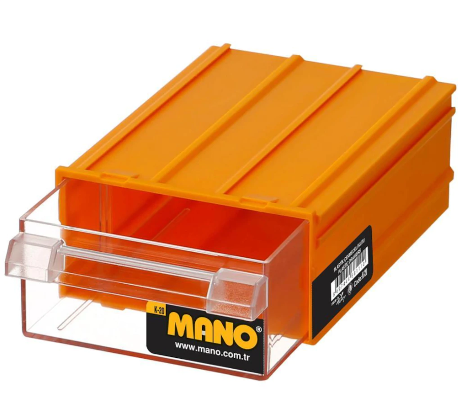 Mano Plastik Çekmeceli Sarı Kutu K-20  100mm x 140mm x 52mm