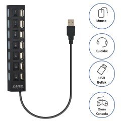 BUFFER® Çok Amaçlı 7 Port Girişli Güçlü Usb 2.0 Çoklayıcı Çoğaltıcı Adaptör Switch Splitter Hub