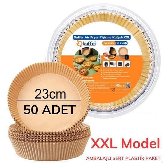 BUFFER® 50 Adet Air Fryer Pişirme Kağıdı Tek Kullanımlık Yağ Geçirmez Yuvarlak Tabak Model PVC