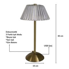 BUFFER® Masa Üstü Taşınabilir USB Şarjlı Dokunmatik Eskitme Aydınlatıcı Aplik Led Kristal Abajur