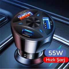 BUFFER® 55W 3 Port Usb Araç İçin Telefon Şarj Cihazı 3 Girişli Çakmaklık Adaptör-3.1A PD 20W QC 3.0