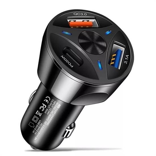 BUFFER® 55W 3 Port Usb Araç İçin Telefon Şarj Cihazı 3 Girişli Çakmaklık Adaptör-3.1A PD 20W QC 3.0