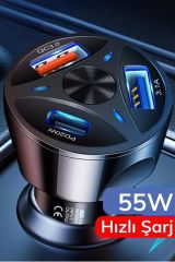 BUFFER® 55W 3 Port Usb Araç İçin Telefon Şarj Cihazı 3 Girişli Çakmaklık Adaptör-3.1A PD 20W QC 3.0