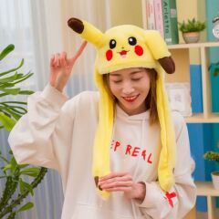 Pikachu Peluş Şapka Işıklı Kulakları Oynar Pokemon Bere