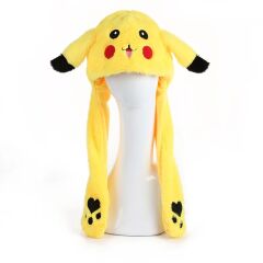 Pikachu Peluş Şapka Işıklı Kulakları Oynar Pokemon Bere