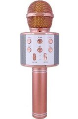 BUFFER® Rose Gold Şarj Edilebilir Telefon Ve Usb Bağlantılı Şarkı Karaoke Mikrofon