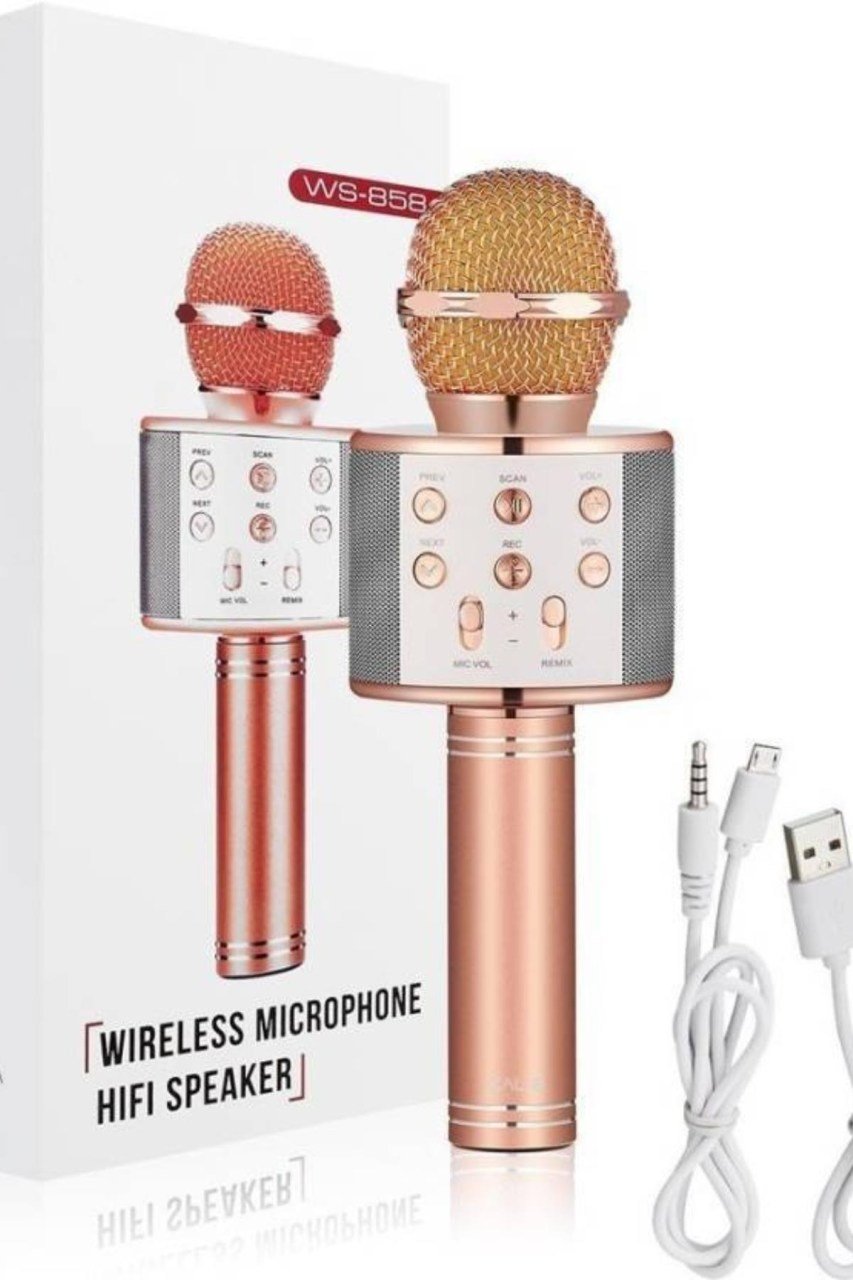 BUFFER® Rose Gold Şarj Edilebilir Telefon Ve Usb Bağlantılı Şarkı Karaoke Mikrofon