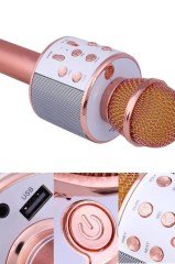 BUFFER® Rose Gold Şarj Edilebilir Telefon Ve Usb Bağlantılı Şarkı Karaoke Mikrofon