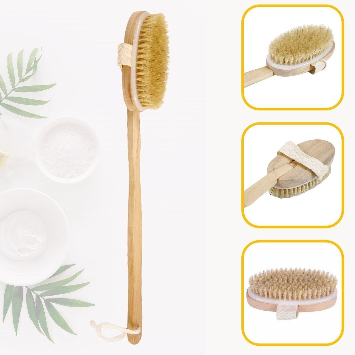 BUFFER® Doğal At Kılı Selülit Karşıtı Sapı Çıkabilen Ahşap Banyo Fırçası