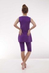 Emayo Kısa Taytlı Yarı Tesettür Mayo Arda 1012 Mor (Kolsuz)