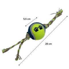 BUFFER® Renkli Halat Ve Tenis Toplu Yumaklı Köpek Çekiştirme Halat Oyuncağı