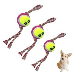 BUFFER® Renkli Halat Ve Tenis Toplu Yumaklı Köpek Çekiştirme Halat Oyuncağı