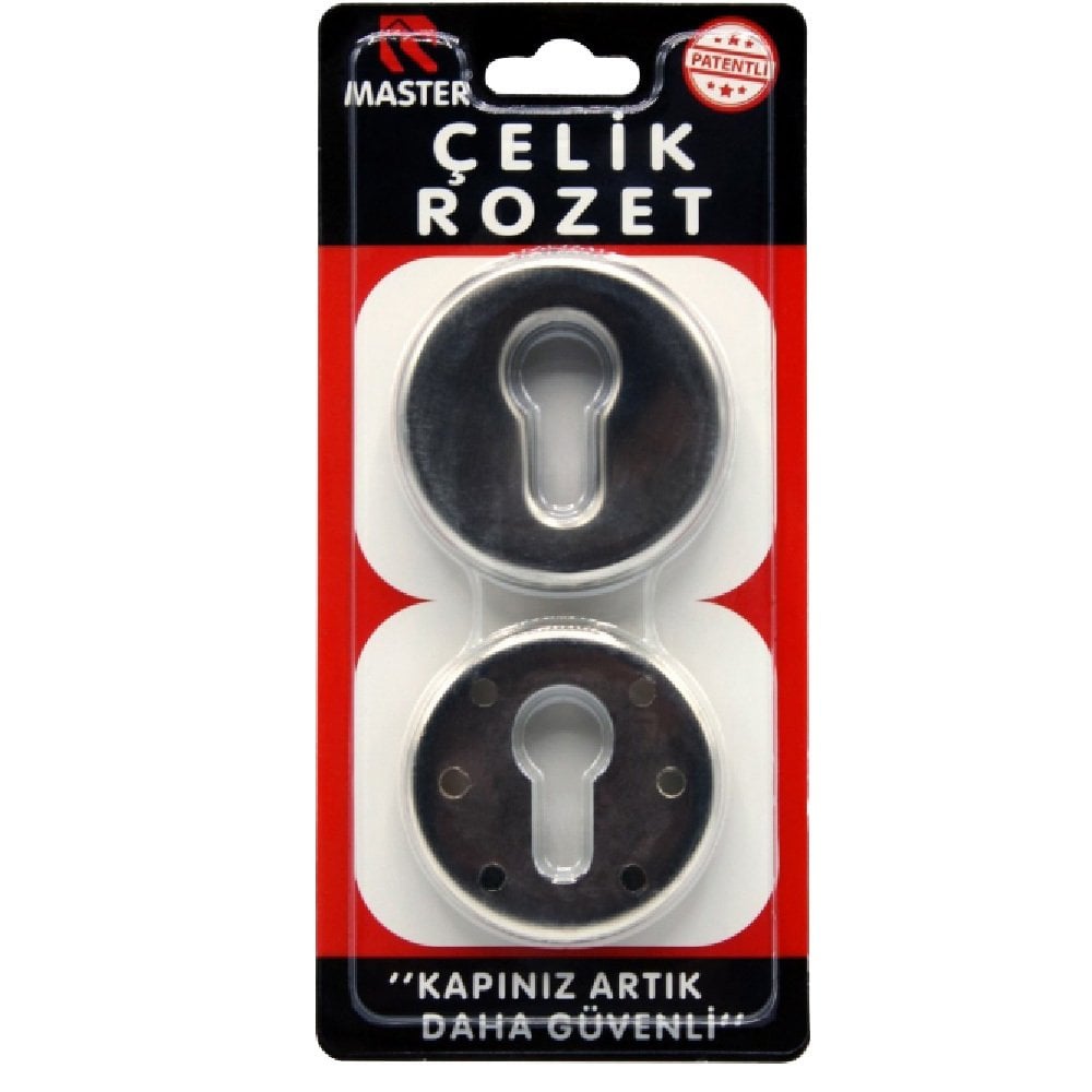 Master Çelik Rozet - Çelik Kapı Kilit Güçlendirme - Kolay Montaj Hırsız Güvenlik Sistemi (Saten)