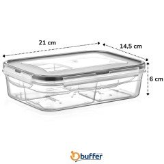 BUFFER® 4 Bölmeli Sızdırmaz Contalı Kilitli Kapaklı 1 Litre Erzak Saklama Kabı -LC520