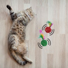BUFFER® 2li Rattan Renkli Peluş Tüy Kedi Köpek Oyuncak Yakalama Çiğneme Çıngıraklı Top Oyuncağı