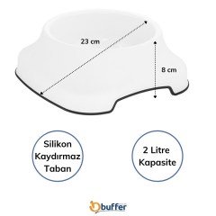 BUFFER® Silikon Kaydırmaz Taban Plastik Kedi ve Köpek Mama ve Su Kabı 2 L