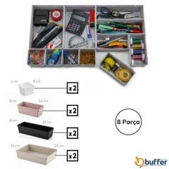 BUFFER® 8 Parça Plastik Derin Çekmece İçi Modüler Düzenleyici  Organizer Tepsi Set
